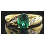 10kt Gold Emerald & Diamond Dinner Ring