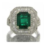 14kt Gold 4.60 ct Step Cut Emerald & Diamond Ring