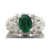 14kt Gold 2.95 ct Oval Emerald & Diamond Ring