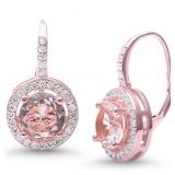 Round Morganite & White Topaz Drop Dangle Earrings