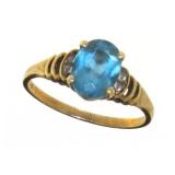 10kt Gold Blue Topaz & Diamond Ring