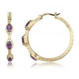 Genuine Amethyst Hammered Large Hoop Earrings