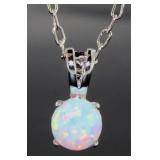 Round Fire Opal 1.00 ct Solitaire Pendant