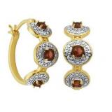 Genuine Garnet & Diamond Hoop Earrings