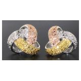 Tri-Toned Diamond Accent Designer Earrings