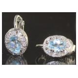 Genuine Blue Topaz & White Topaz Clip On Earrings