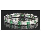 Antique Style Emerald & White Topaz Band