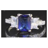 Radiant Cut Blue Sapphire & White Topaz Ring