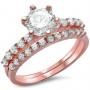 Rose Toned 2.00 ct Round White Topaz Bridal Set
