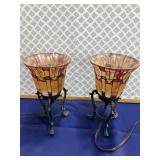 Set of 2 Stained Glass Lamps 1 Globe Damaged