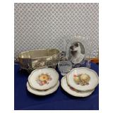 Crystal Frame, Vase, Compote, 4 Fruit Plates