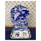 Metal Blue & White Soap Holder