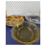 Goofus Plate, Clear Etched Salad Bowl, Yellow