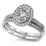 Double Halo 1.00 ct White Topaz Bridal Set