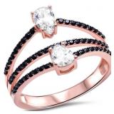 Rose Toned White & Black Topaz Designer Ring