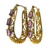 Genuine Amethyst Filigree Hoops