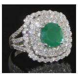 14K White Gold 4.73 ct Emerald & Diamond Ring