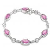 Elegant Oval Pink & White Topaz Tennis Bracelet