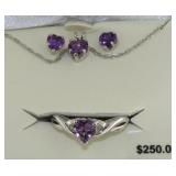 Genuine Amethyst Ring, Earring, & Pendant Set