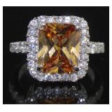 Radiant Cut 5.22 ct Golden Citrine Designer Ring