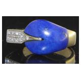 14kt Gold Mid Century Natural Lapis & Diamond Ring