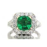 14kt Gold 3.67 ct Cushion Emerald & Diamond Ring