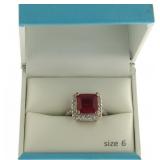 Princess Cut Ruby & White Topaz Fashion Ring