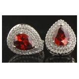 Double Halo Pear Cut Ruby & White Topaz Earrings