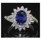 14K Gold 3.20 ct Sapphire & Diamond Ring