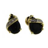 Genuine Pear Cut Onyx & Diamond Earrings