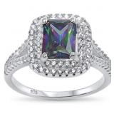 Radiant Cut Mystic Topaz Double Halo Ring