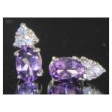 Genuine Amethyst & White Topaz Stud Earrings