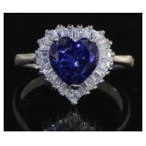 Heart Shape Tanzanite & Baguette White Topaz Ring