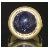 Large Round Cabochon Blue Goldstone Ring