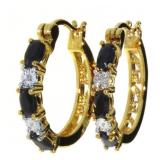 Genuine Sapphire & Diamond Hoop Earrings