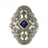 Elegant Princess Cut Sapphire & White Topaz Ring