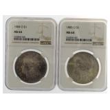 1884-O & 85-O MS64 Morgan Silver Dollar