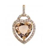 Morganite & White Topaz Designer Heart Pendant