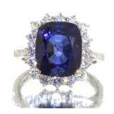 14kt Gold 9.35 ct Cushion Sapphire & Diamond Ring