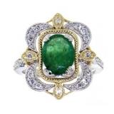 14kt Gold Oval 2.05 ct Emerald & Diamond Ring