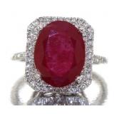 14kt Gold Oval 5.00 ct Ruby & Diamond Ring