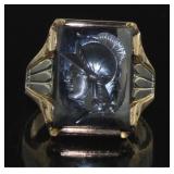10kt Gold Large Carved Onyx Roman Soldier Ring