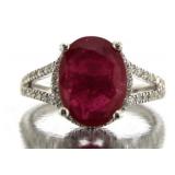 14kt Gold Oval 3.78 ct Ruby & Diamond Ring