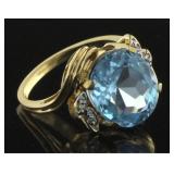 14kt Gold Natural 5.20 ct Blue Topaz/Diamond Ring