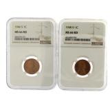 1946-S & 48-D MS66 RD Lincoln Cents