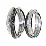 Genuine Black & White Diamond Hoop Earrings