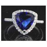 Trillion Cut Sapphire & White Topaz Designer Ring