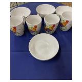 4 Rooster Cups & Bowl Set