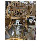 Vintage Rattan & Glass Top Table & 4 Chairs