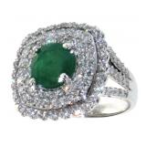 14K White Gold 3.65 ct Emerald & Diamond Ring